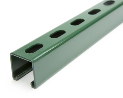Strut Channel With Short Slots, Deep, 12 Gauge 1-5/8" x 1-5/8", Paint-Green Powder Coat (USA Made)