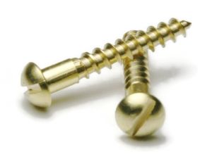 Wood Screws, Slotted Round Head, Brass, #10-13