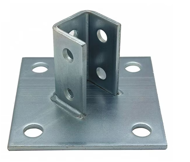 Square Strut Post Base Angled, For Unistrut Channel, 10 Hole, 6" x 6" x 3-1/2" Leg