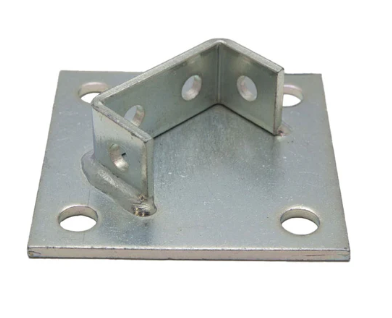 Square Double Strut Post Base, Angled Short, For Unistrut Channel, 7 Hole, 6" x 6" x 1-5/8" Leg
