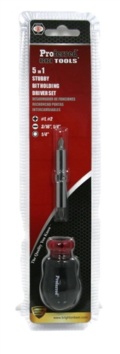 5 Piece Stubby Bit Driver Set - Phillips, Slotted, Nut Driver