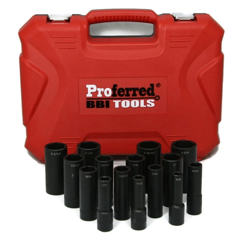 15 Piece 1/2" Drive SAE 6 Point Deep Impact Socket Set