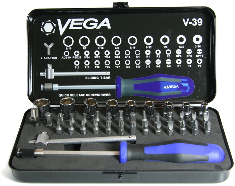 39 Piece Industrial Driver Bit and Socket Set - Standard and Security - V-39