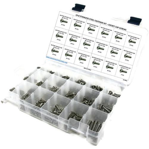 Kit Assortment, Button Head Socket Cap Screws, 18-8 Stainless Steel, 381 Pieces Kit Assortment, Button Head Socket Cap Screws, 18-8 Stainless Steel, 381 Pieces