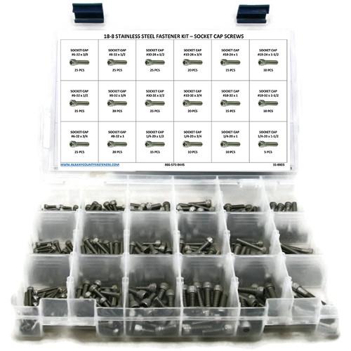 Kit Assortment, Socket Cap Screws, Stainless Steel 18-8, 321 Pieces Kit Assortment, Socket Cap Screws, Stainless Steel 18-8, 321 Pieces