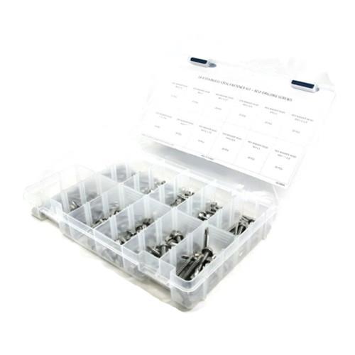 Kit Assortment, Self Drilling Screws,  Hex Washer Head, Stainless Steel 410, 256 Pieces