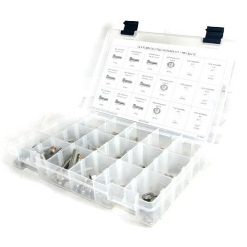 Kit Assortment, Hex Tap Bolts with Nuts and Washers, Stainless Steel 18-8, 199 Pieces Kit Assortment, Hex Tap Bolts with Nuts and Washers, Stainless Steel 18-8, 199 Pieces