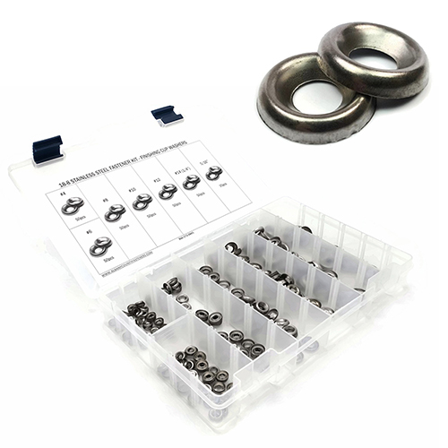 Kit Assortment, Finishing Cup Washers, Stainless Steel 18-8, 326 Pieces