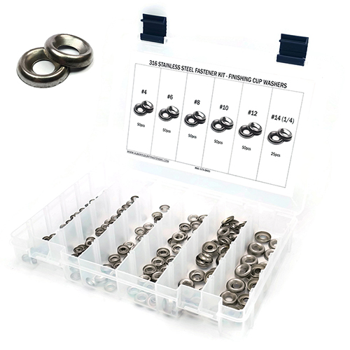 Kit Assortment, Finishing Cup Washers, Stainless Steel 316, 276 Pieces