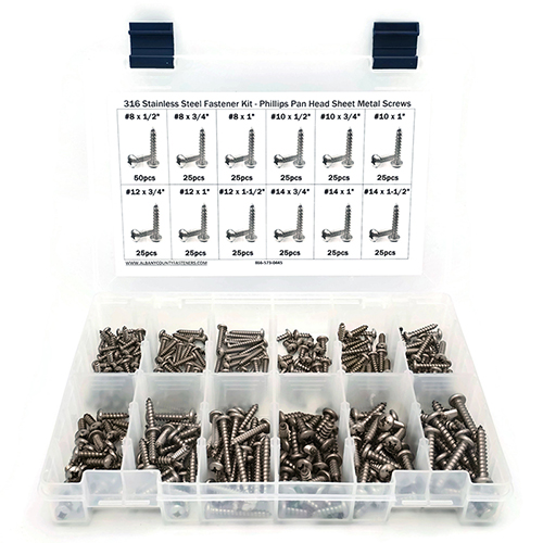 #10 X 1" Square Drive Pan Head Sheet Metal Screws - 316 Stainless Steel 50-Pack