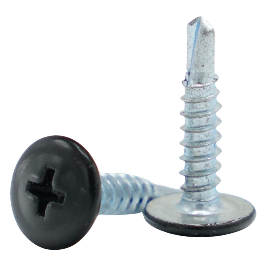 #8 Zinc Plated Phillips Wafer Head Self Drilling Screw - Black