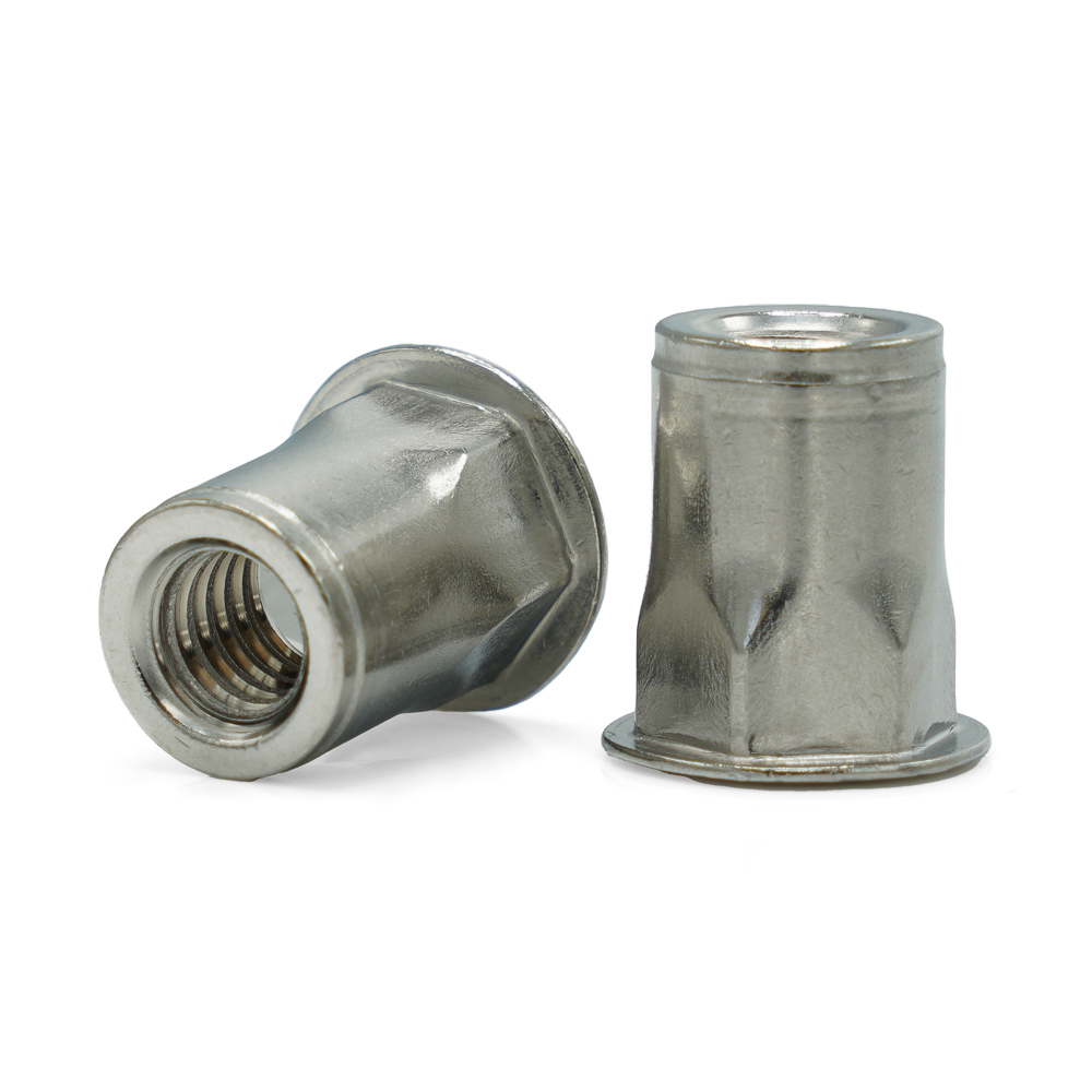 Rivet Nuts, Thinwall Half Hex, Low Profile Head, Stainless Steel 18-8