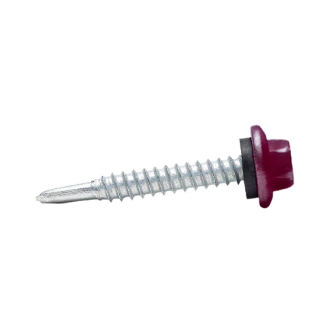 Roofing Screws, MetalGrip™, T3, Self Driller, Galvanized Steel, Burgundy, #12