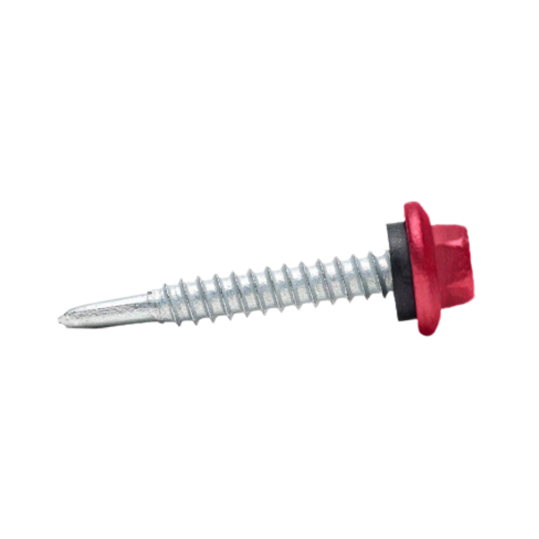 Roofing Screws, MetalGrip™, T3, Self Driller, Galvanized Steel, Crimson Red, #12