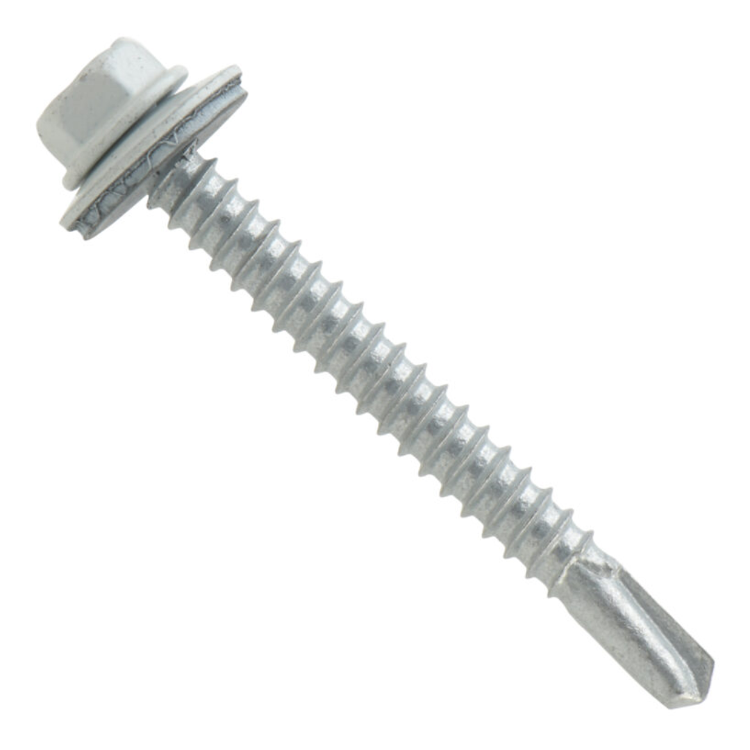 Roofing Screws, MetalGrip™, T5, Self Driller, Galvanized Steel, White, #12-24