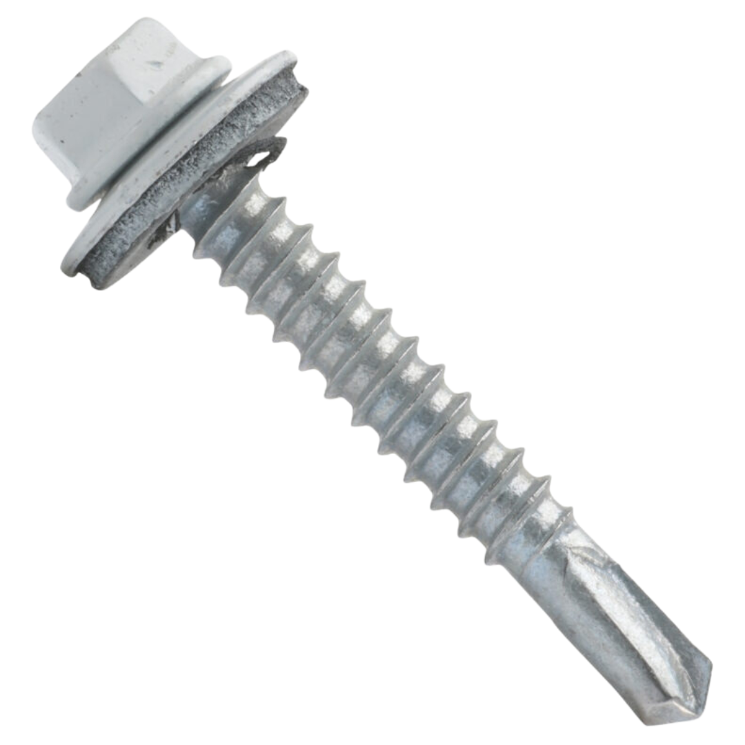 Roofing Screws, MetalGrip™, Self Driller, Galvanized Steel, White, #12
