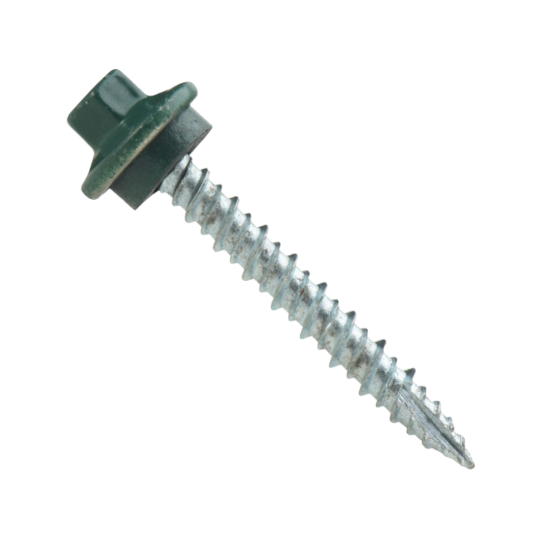 Roofing Screws, ProCap™, Hi-Lo Thread, Type 17 Point, Stainless Steel 304, Forest Green, #10 Roofing Screws, ProCap™, Hi-Lo Thread, Type 17 Point, Stainless Steel 304, Forest Green, #10