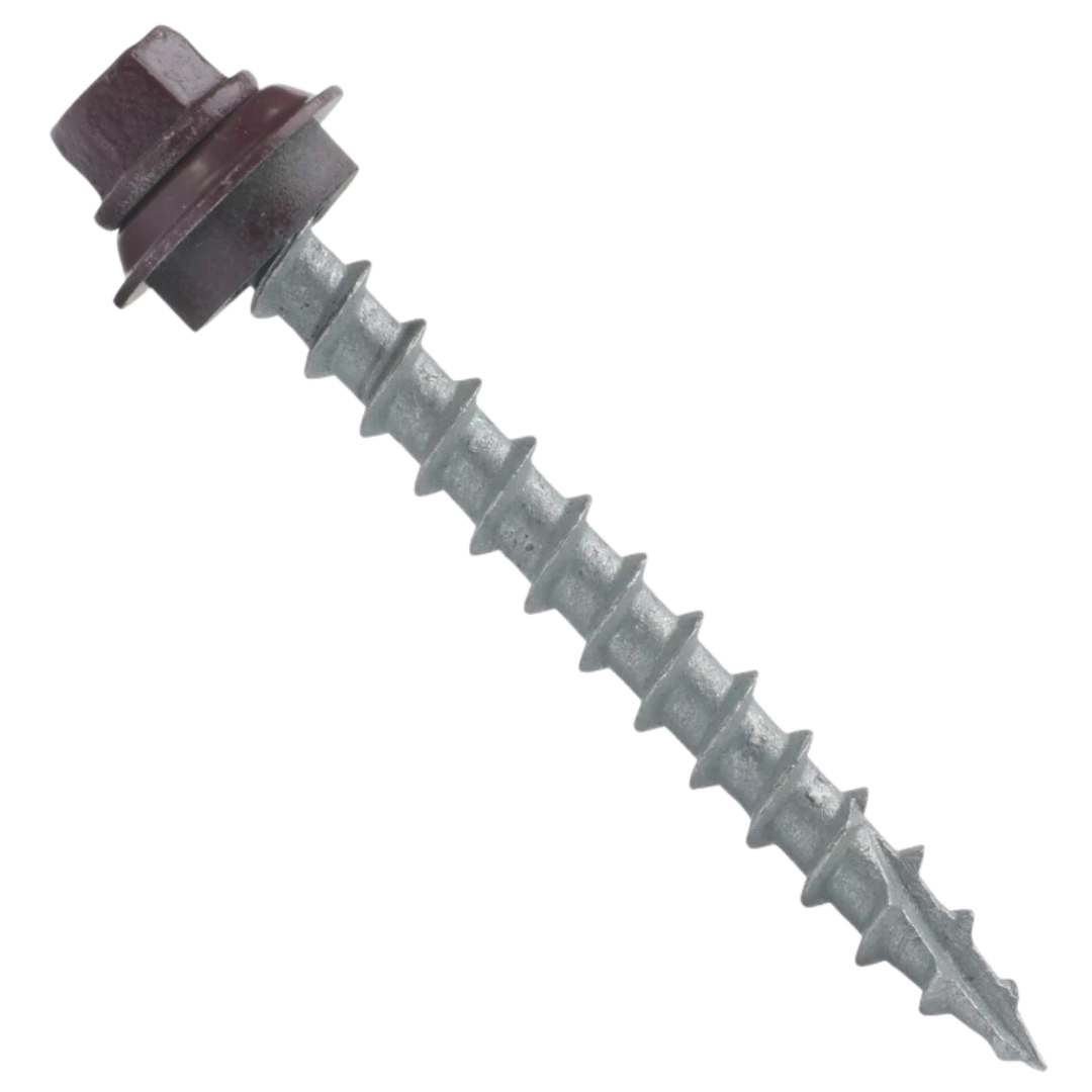 Roofing Screws, TuffGrip™, Type 17 Point, Galvanized Steel, Burgundy, #12