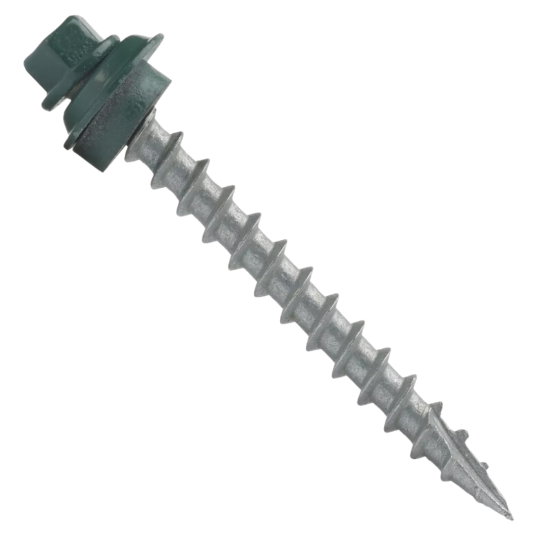 Roofing Screws, TuffGrip™, Type 17 Point, Galvanized Steel, Forest Green, #12