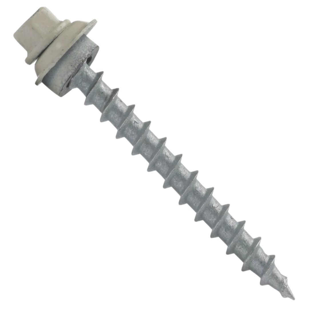 Roofing Screws, TuffGrip™, Type 17 Point, Galvanized Steel, Ivory, #12