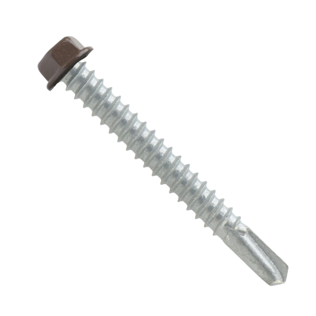 Roofing Screws, MetalGrip™, T3, Self Driller, Galvanized Steel, No Washer, Brown, #12