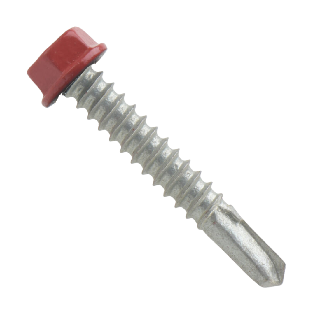 Roofing Screws, MetalGrip™, T3, Self Driller, Galvanized Steel, No Washer, Crimson Red, #12