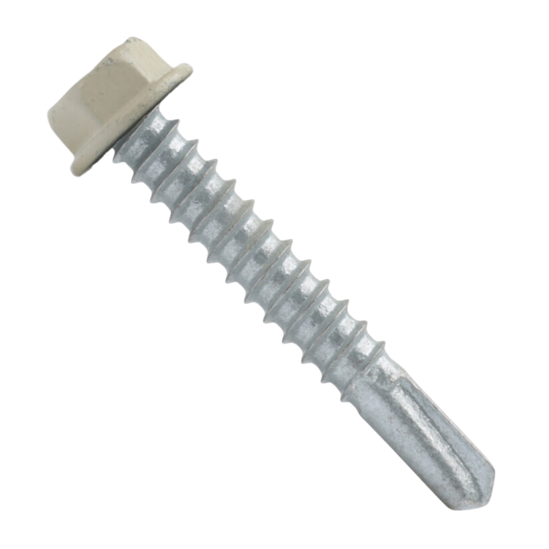 Roofing Screws, MetalGrip™, T3, Self Driller, Galvanized Steel, No Washer, Ivory, #12