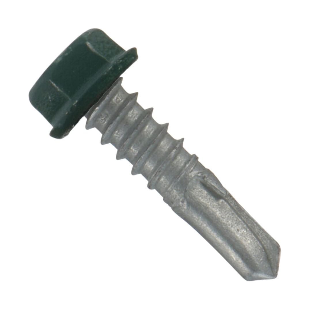 Roofing Screws, MetalGrip™ Stitch, T4, Self Driller, Galvanized, No Washer, Green, #12 x 7/8"