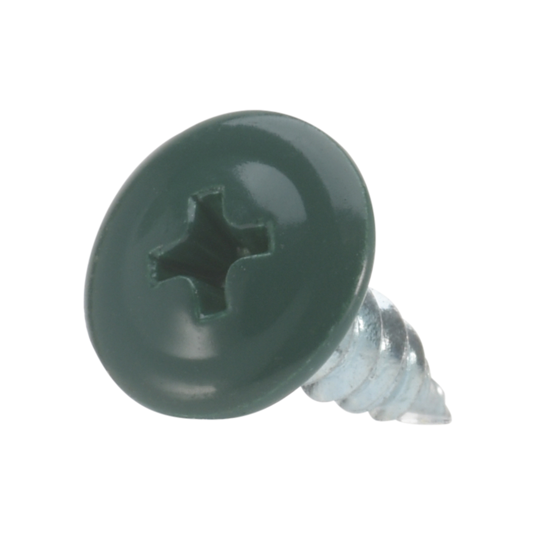 Roofing Screws, Phillips Wafer Head, Sharp Point, Zinc Plated Steel, Forest Green, #8 Roofing Screws, Phillips Wafer Head, Sharp Point, Zinc Plated Steel, Forest Green, #8