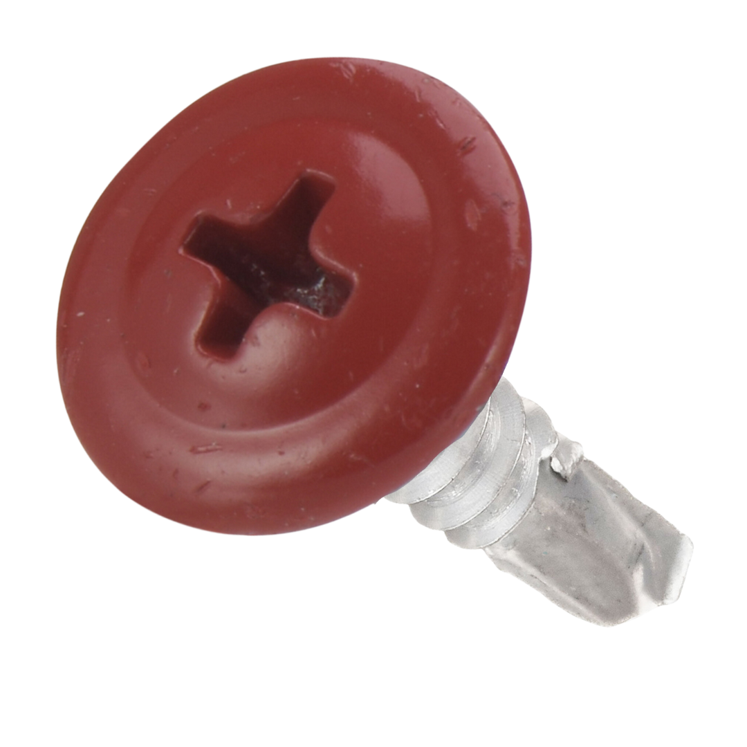 #8 Zinc Plated Phillips Wafer Head Self Drilling Screw - Crimson Red