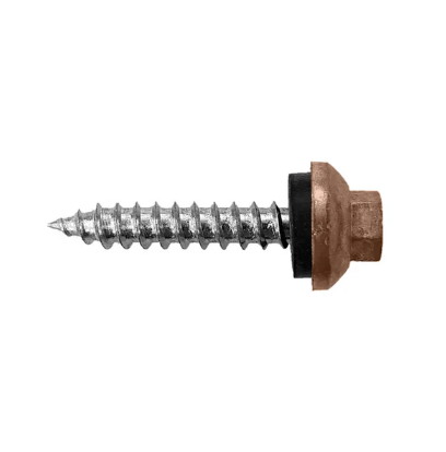 Roofing Screws, Pro-Z™ Stitch, Sharp Point, Zinc Plated Steel, Bronze, #12