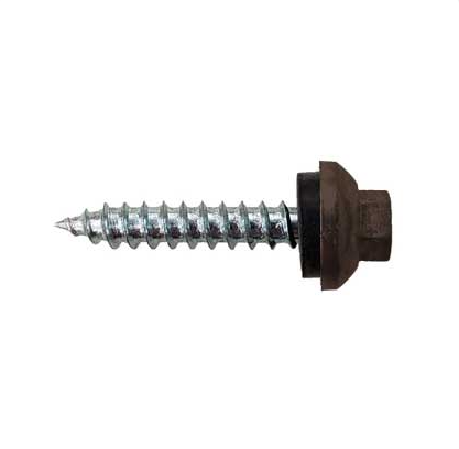 Roofing Screws, Pro-Z™ Stitch, Sharp Point, Zinc Plated Steel, Brown, #12