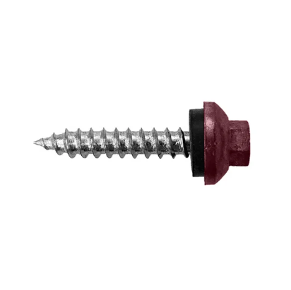 Roofing Screws, Pro-Z™ Stitch, Sharp Point, Zinc Plated Steel, Burgundy, #12