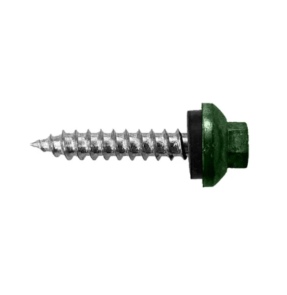 Roofing Screws, Pro-Z™ Stitch, Sharp Point, Zinc Plated Steel, Forest Green, #12