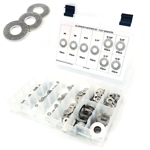 Kit Assortment, Flat Washers, Aluminum, 311 Pieces