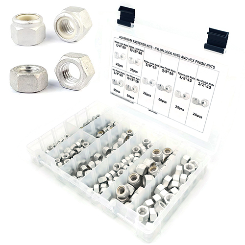 Kit Assortment, Hex Finish Nuts and Nylon Insert Lock Nuts, Aluminum, 276 Pieces Kit Assortment, Hex Finish Nuts and Nylon Insert Lock Nuts, Aluminum, 276 Pieces