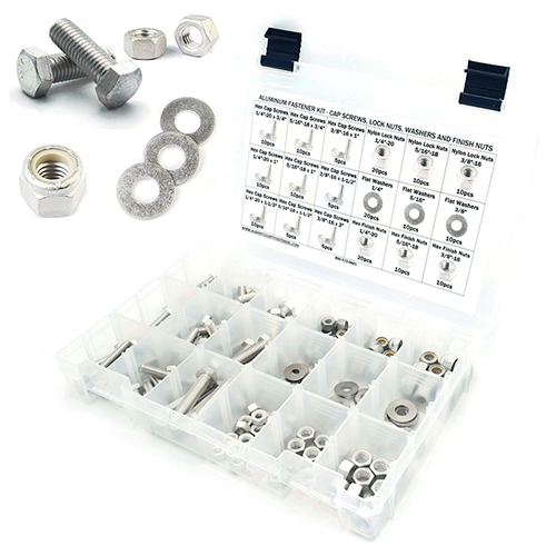 Kit Assortment, Hex Tap Bolts with Nuts and Washers, Aluminum, 191 Pieces