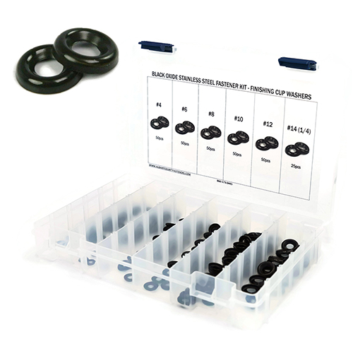 Kit Assortment, Finishing Cup Washers, Black Oxide Stainless Steel, 276 Pieces