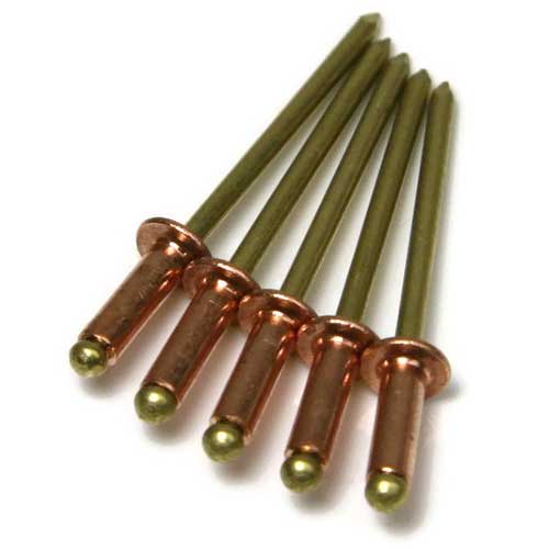 POP Rivets, Dome Head Open End, Copper / Brass Mandrel, 1/8" (#4)