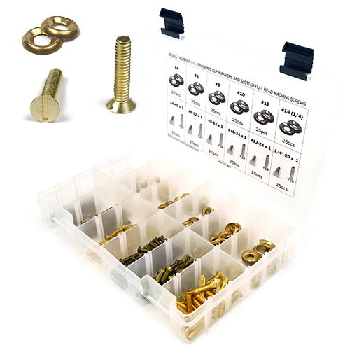 Kit Assortment, Machine Screws with Cup Washers, Slotted Flat Head, Brass, 301 Pieces