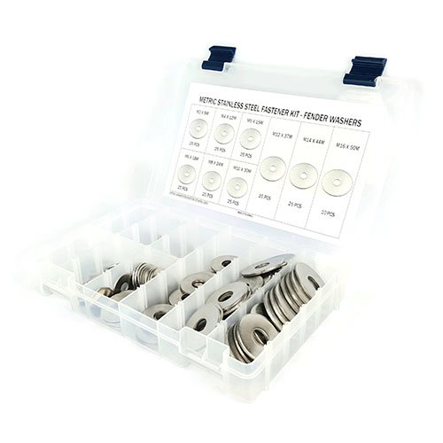 Kit Assortment, Metric Fender Washers, Stainless Steel A2, 211 Pieces