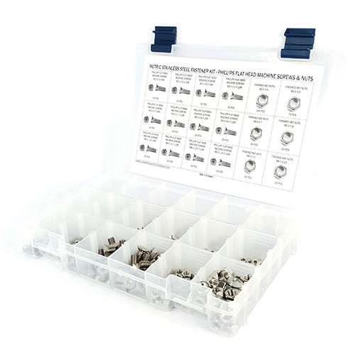 Kit Assortment, Metric Machine Screws, Phillips Flat Head, Stainless Steel, 676 Pieces