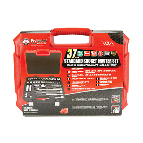 37 Piece 3/8" Drive Standard SAE & Metric 6 Point Master Socket Set