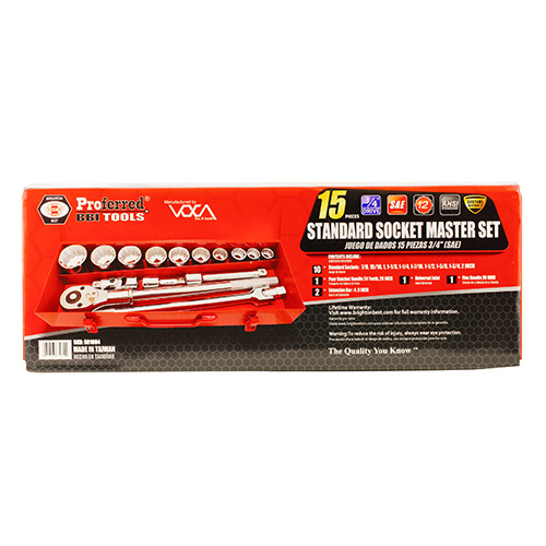 15 Piece 3/4" Drive Standard SAE 12 Point Master Socket Set