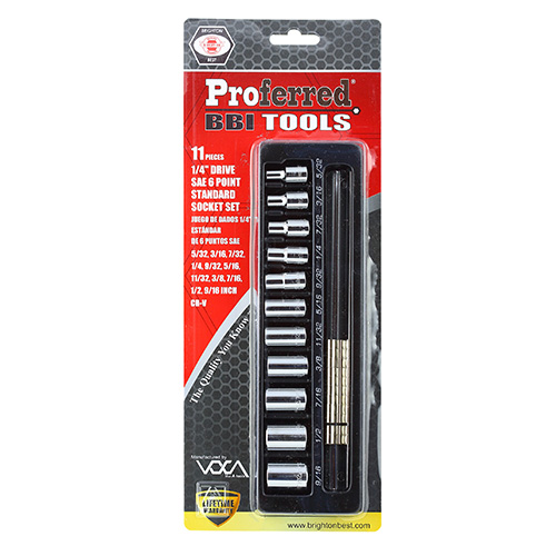 11 Piece 1/4" Drive Standard SAE 6 Point Socket Set