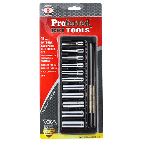 11 Piece 1/4" Drive Deep SAE 6 Point Socket Set