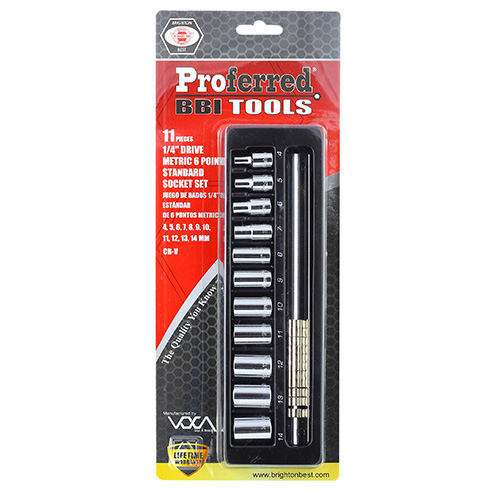 11 Piece 1/4" Drive Standard Metric 6 Point Socket Set