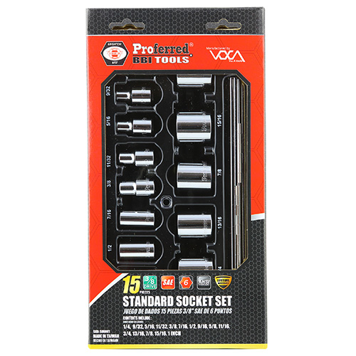 15 Piece 3/8" Drive Standard SAE 6 Point Socket Set
