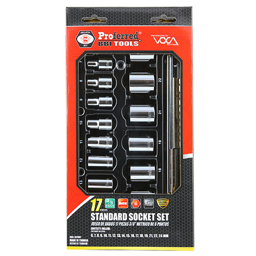 17 Piece 3/8" Drive Standard Metric 6 Point Socket Set