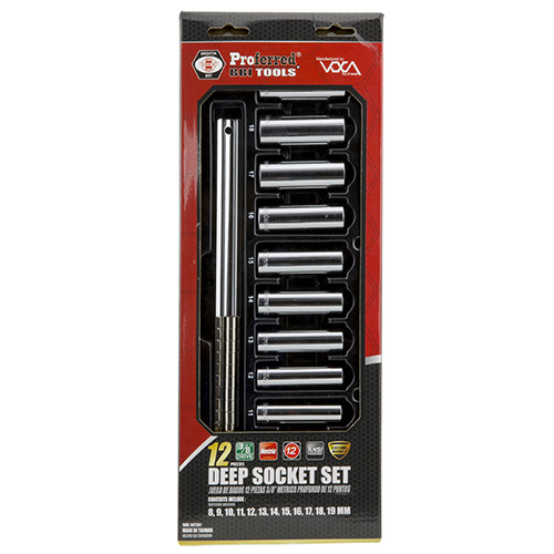 12 Piece 3/8" Drive Deep Metric 12 Point Socket Set